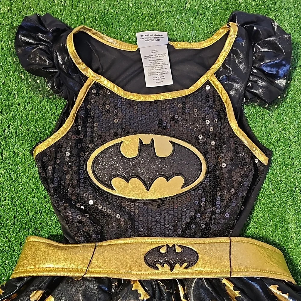 Girls Medium Batgirl Black & Gold Sequin Mesh Tutu Dress Costume Preowned